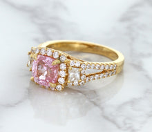 Load image into Gallery viewer, 2.08ct Square Cushion Padparadscha Ring with Diamond Halo in 18K Rose Gold