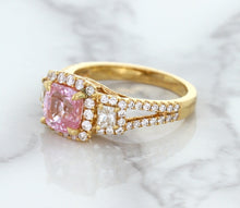 Load image into Gallery viewer, 2.08ct Square Cushion Padparadscha Ring with Diamond Halo in 18K Rose Gold