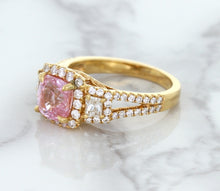 Load image into Gallery viewer, 2.08ct Square Cushion Padparadscha Ring with Diamond Halo in 18K Rose Gold