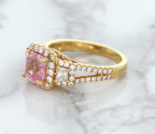 Load image into Gallery viewer, 2.08ct Square Cushion Padparadscha Ring with Diamond Halo in 18K Rose Gold