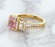 Load image into Gallery viewer, 2.08ct Square Cushion Padparadscha Ring with Diamond Halo in 18K Rose Gold