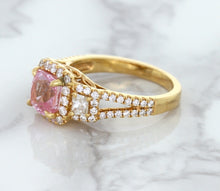 Load image into Gallery viewer, 2.08ct Square Cushion Padparadscha Ring with Diamond Halo in 18K Rose Gold