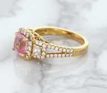 Load image into Gallery viewer, 2.08ct Square Cushion Padparadscha Ring with Diamond Halo in 18K Rose Gold