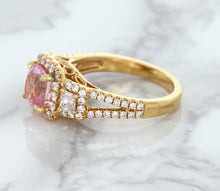 Load image into Gallery viewer, 2.08ct Square Cushion Padparadscha Ring with Diamond Halo in 18K Rose Gold