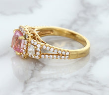 Load image into Gallery viewer, 2.08ct Square Cushion Padparadscha Ring with Diamond Halo in 18K Rose Gold
