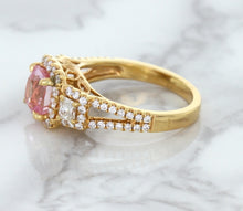 Load image into Gallery viewer, 2.08ct Square Cushion Padparadscha Ring with Diamond Halo in 18K Rose Gold