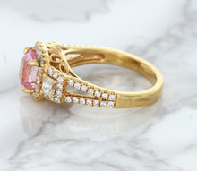 Load image into Gallery viewer, 2.08ct Square Cushion Padparadscha Ring with Diamond Halo in 18K Rose Gold