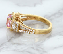 Load image into Gallery viewer, 2.08ct Square Cushion Padparadscha Ring with Diamond Halo in 18K Rose Gold