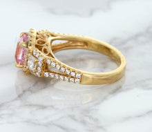 Load image into Gallery viewer, 2.08ct Square Cushion Padparadscha Ring with Diamond Halo in 18K Rose Gold