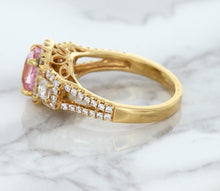 Load image into Gallery viewer, 2.08ct Square Cushion Padparadscha Ring with Diamond Halo in 18K Rose Gold