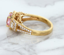 Load image into Gallery viewer, 2.08ct Square Cushion Padparadscha Ring with Diamond Halo in 18K Rose Gold