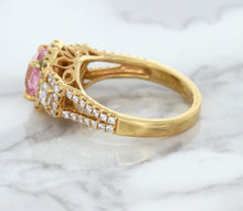 Load image into Gallery viewer, 2.08ct Square Cushion Padparadscha Ring with Diamond Halo in 18K Rose Gold