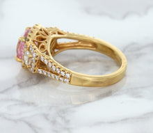 Load image into Gallery viewer, 2.08ct Square Cushion Padparadscha Ring with Diamond Halo in 18K Rose Gold