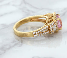 Load image into Gallery viewer, 2.08ct Square Cushion Padparadscha Ring with Diamond Halo in 18K Rose Gold