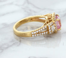 Load image into Gallery viewer, 2.08ct Square Cushion Padparadscha Ring with Diamond Halo in 18K Rose Gold