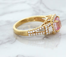 Load image into Gallery viewer, 2.08ct Square Cushion Padparadscha Ring with Diamond Halo in 18K Rose Gold