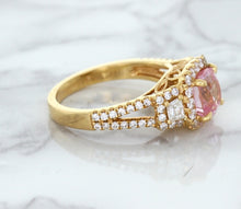 Load image into Gallery viewer, 2.08ct Square Cushion Padparadscha Ring with Diamond Halo in 18K Rose Gold