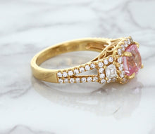 Load image into Gallery viewer, 2.08ct Square Cushion Padparadscha Ring with Diamond Halo in 18K Rose Gold