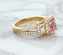 Load image into Gallery viewer, 2.08ct Square Cushion Padparadscha Ring with Diamond Halo in 18K Rose Gold