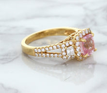 Load image into Gallery viewer, 2.08ct Square Cushion Padparadscha Ring with Diamond Halo in 18K Rose Gold