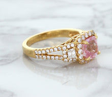 Load image into Gallery viewer, 2.08ct Square Cushion Padparadscha Ring with Diamond Halo in 18K Rose Gold