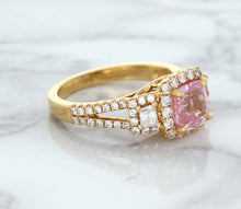 Load image into Gallery viewer, 2.08ct Square Cushion Padparadscha Ring with Diamond Halo in 18K Rose Gold