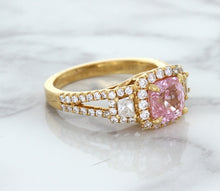 Load image into Gallery viewer, 2.08ct Square Cushion Padparadscha Ring with Diamond Halo in 18K Rose Gold