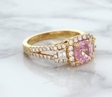 Load image into Gallery viewer, 2.08ct Square Cushion Padparadscha Ring with Diamond Halo in 18K Rose Gold