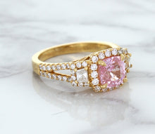 Load image into Gallery viewer, 2.08ct Square Cushion Padparadscha Ring with Diamond Halo in 18K Rose Gold