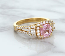 Load image into Gallery viewer, 2.08ct Square Cushion Padparadscha Ring with Diamond Halo in 18K Rose Gold
