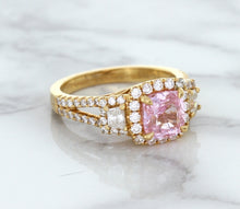 Load image into Gallery viewer, 2.08ct Square Cushion Padparadscha Ring with Diamond Halo in 18K Rose Gold