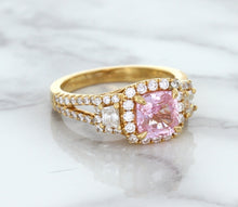 Load image into Gallery viewer, 2.08ct Square Cushion Padparadscha Ring with Diamond Halo in 18K Rose Gold