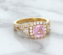 Load image into Gallery viewer, 2.08ct Square Cushion Padparadscha Ring with Diamond Halo in 18K Rose Gold