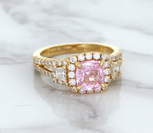 Load image into Gallery viewer, 2.08ct Square Cushion Padparadscha Ring with Diamond Halo in 18K Rose Gold