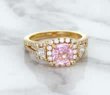 Load image into Gallery viewer, 2.08ct Square Cushion Padparadscha Ring with Diamond Halo in 18K Rose Gold