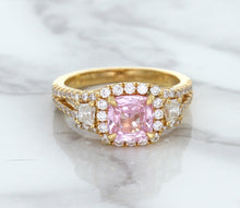Load image into Gallery viewer, 2.08ct Square Cushion Padparadscha Ring with Diamond Halo in 18K Rose Gold
