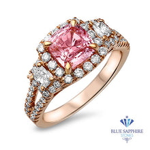 Load image into Gallery viewer, 2.08ct Square Cushion Padparadscha Ring with Diamond Halo in 18K Rose Gold