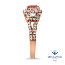 Load image into Gallery viewer, 2.08ct Square Cushion Padparadscha Ring with Diamond Halo in 18K Rose Gold