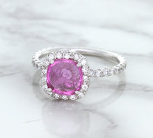 Load image into Gallery viewer, 1.72ct Cushion Pink Sapphire Ring with Diamond Halo in 18K White Gold