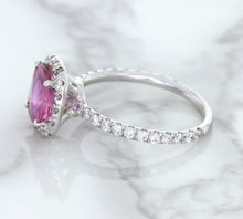 Load image into Gallery viewer, 1.72ct Cushion Pink Sapphire Ring with Diamond Halo in 18K White Gold