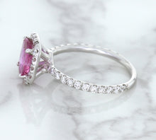 Load image into Gallery viewer, 1.72ct Cushion Pink Sapphire Ring with Diamond Halo in 18K White Gold