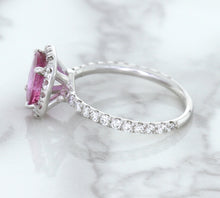 Load image into Gallery viewer, 1.72ct Cushion Pink Sapphire Ring with Diamond Halo in 18K White Gold