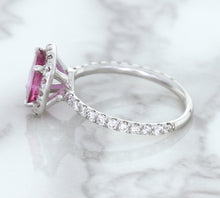 Load image into Gallery viewer, 1.72ct Cushion Pink Sapphire Ring with Diamond Halo in 18K White Gold