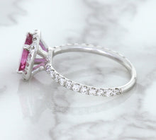 Load image into Gallery viewer, 1.72ct Cushion Pink Sapphire Ring with Diamond Halo in 18K White Gold