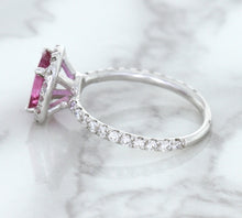 Load image into Gallery viewer, 1.72ct Cushion Pink Sapphire Ring with Diamond Halo in 18K White Gold