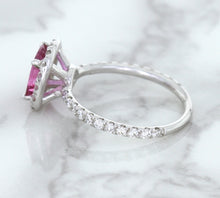 Load image into Gallery viewer, 1.72ct Cushion Pink Sapphire Ring with Diamond Halo in 18K White Gold