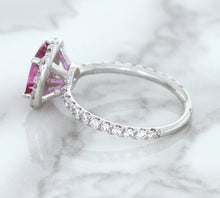 Load image into Gallery viewer, 1.72ct Cushion Pink Sapphire Ring with Diamond Halo in 18K White Gold