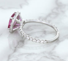 Load image into Gallery viewer, 1.72ct Cushion Pink Sapphire Ring with Diamond Halo in 18K White Gold