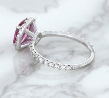 Load image into Gallery viewer, 1.72ct Cushion Pink Sapphire Ring with Diamond Halo in 18K White Gold