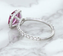 Load image into Gallery viewer, 1.72ct Cushion Pink Sapphire Ring with Diamond Halo in 18K White Gold